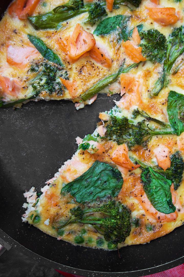 Salmon, Broccoli and Spinach Frittata